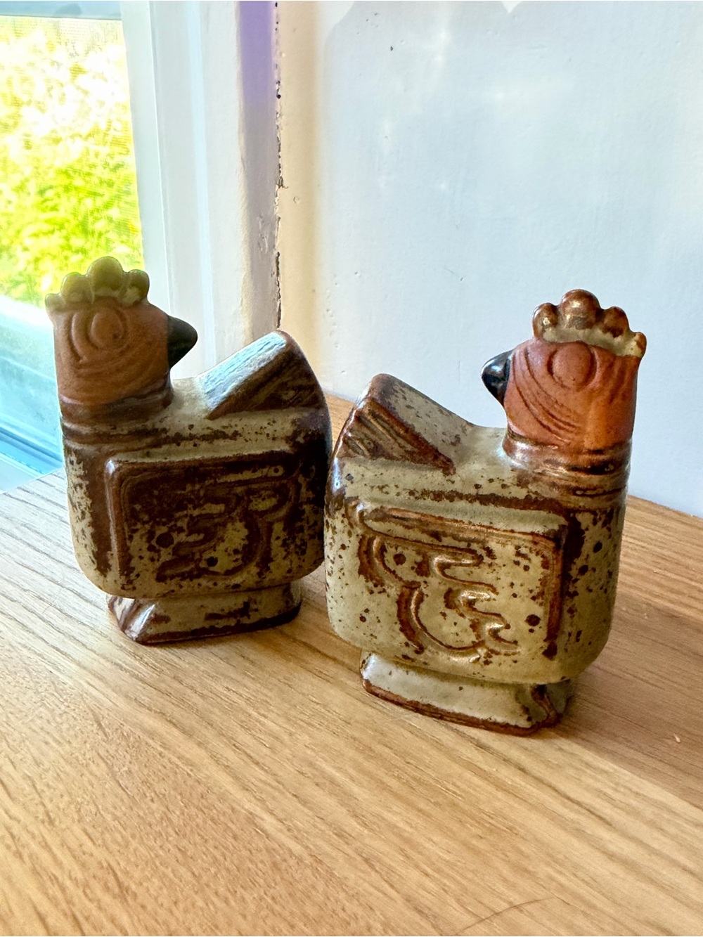 Rustic Ceramic Chicken Salt and Pepper Shakers - Brown & Tan